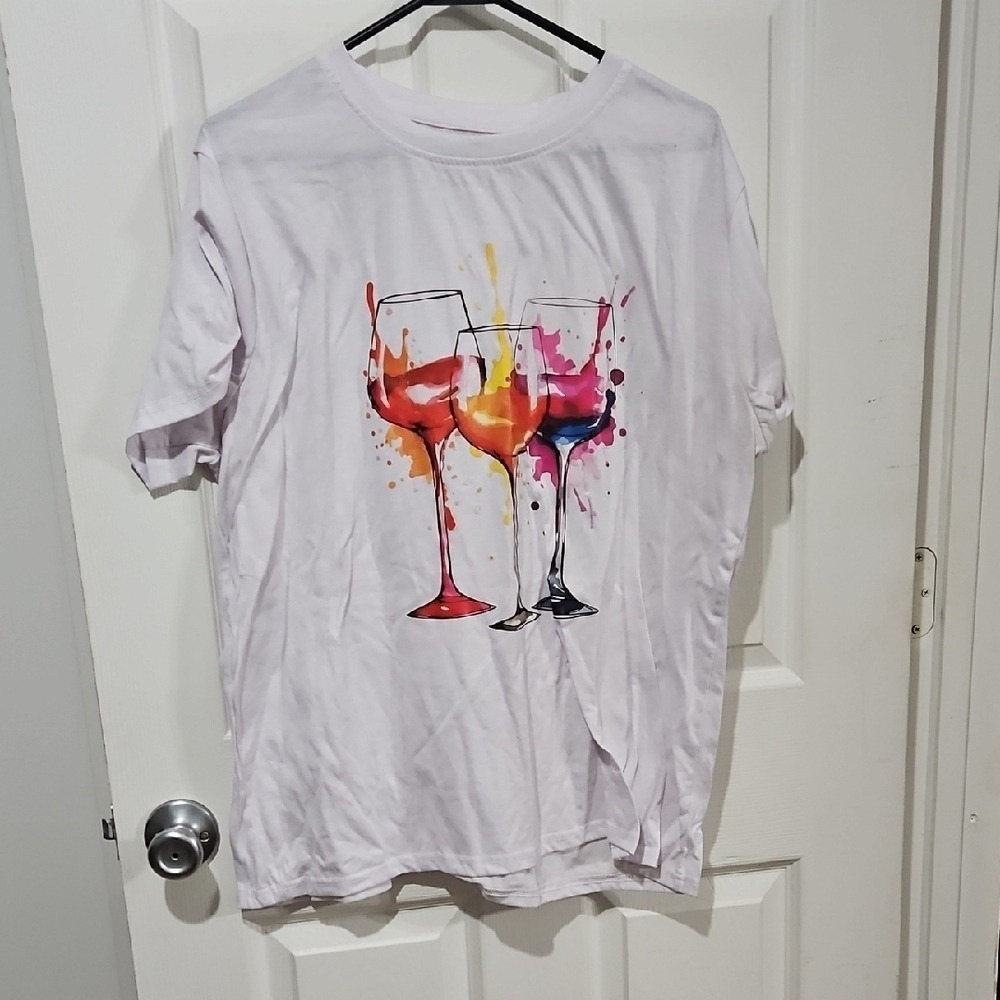 Bundle‎ Sale | 4 For $20| SHEIN White Graphic Wine Glass Tee Size 2xl